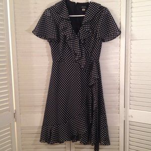 Black Dot Faux Wrap Dress Silky Tahari A. Levine 4 Petite Black White Dot